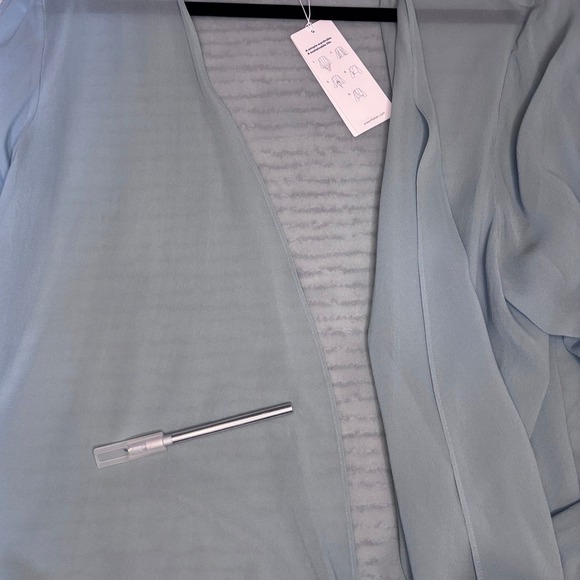 Eileen Fisher Sheer Silk Georgette Wrap Jacket XL Blue Tie Front Cardigan NEW - Picture 7 of 9